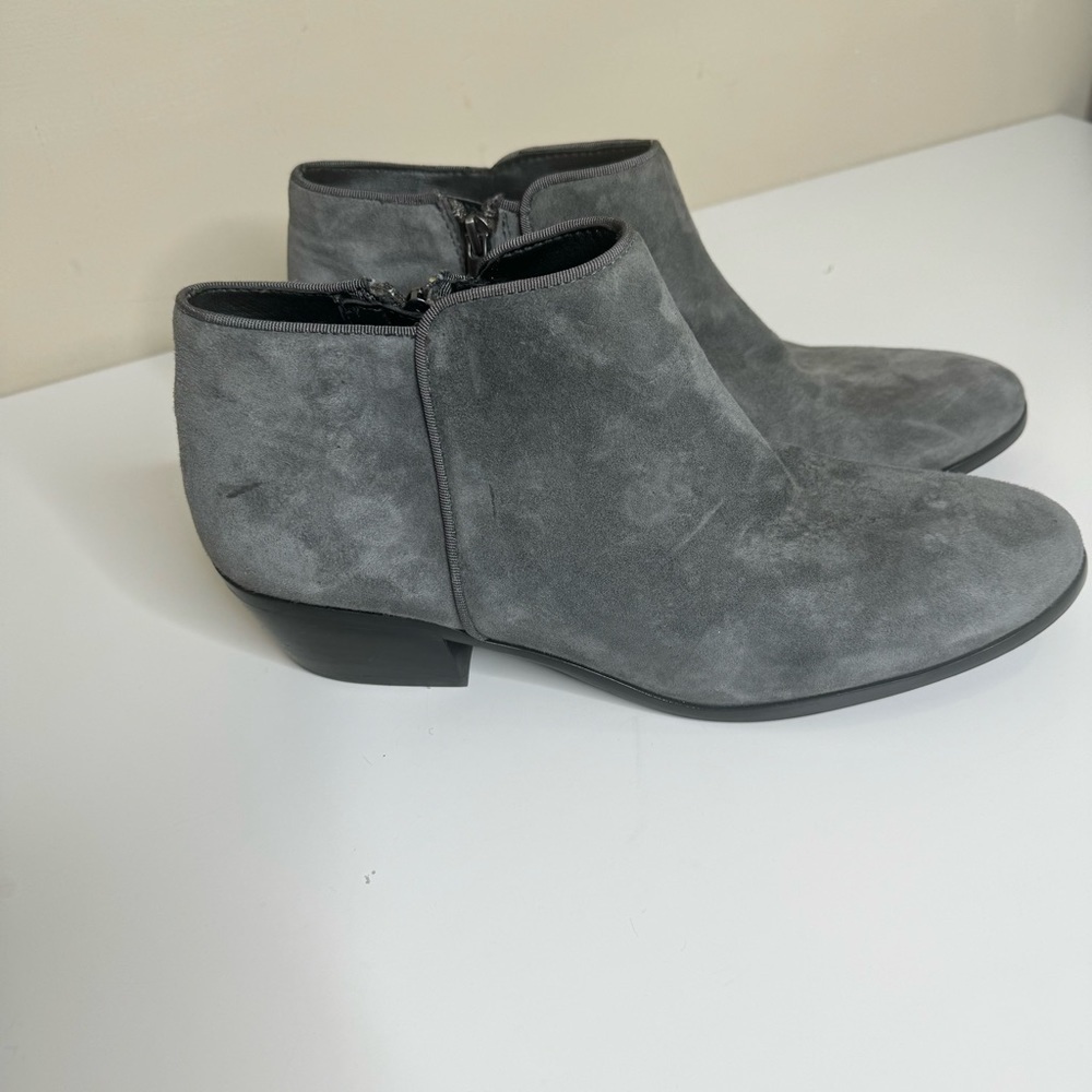 Sam Edelman Gray Suede Zipper Block Heel Petty Ankle Booties